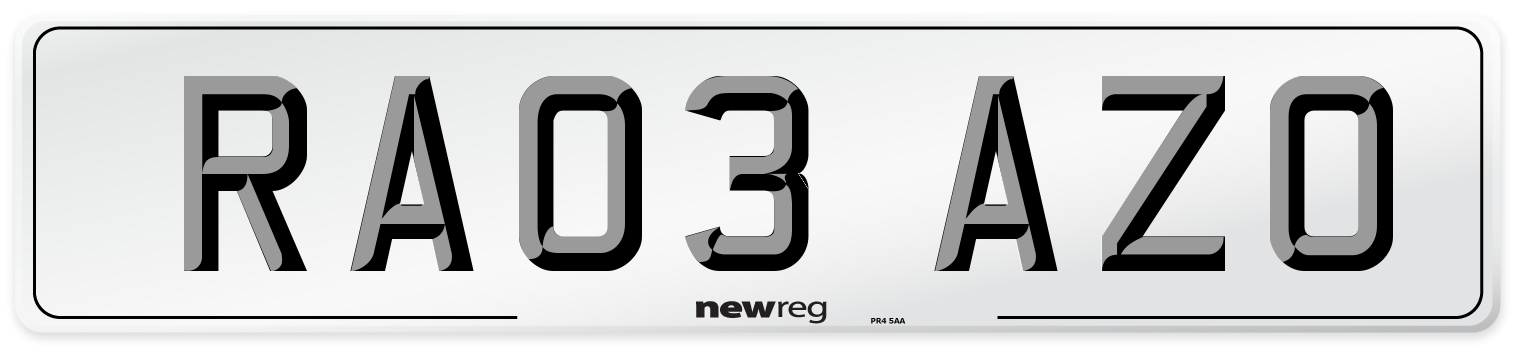 RA03 AZO Number Plate from New Reg